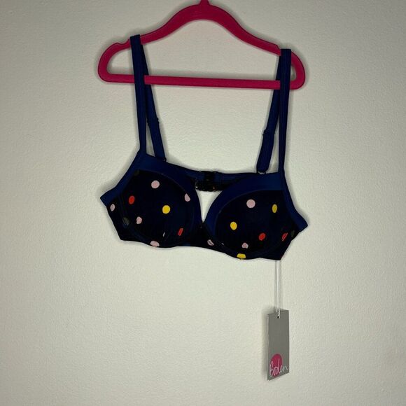 Boden Womens Polka Dot Bikini Top Size 32 A Navy new with tags - Picture 1 of 5